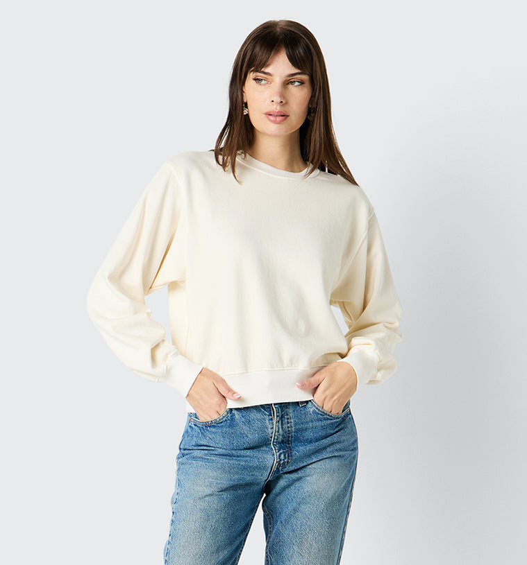 Warm & Cozy Sweatshirts in comfortable fabrics such as Boucle, Organic Cotton & Soft Knit Corduroy.