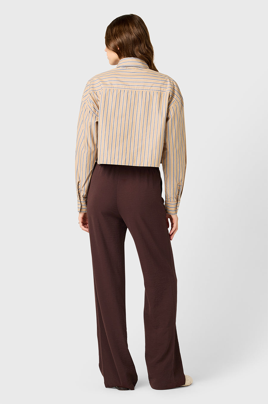 CROPPED BOXY BUTTON UP IN HONEY STRIPE POPLIN