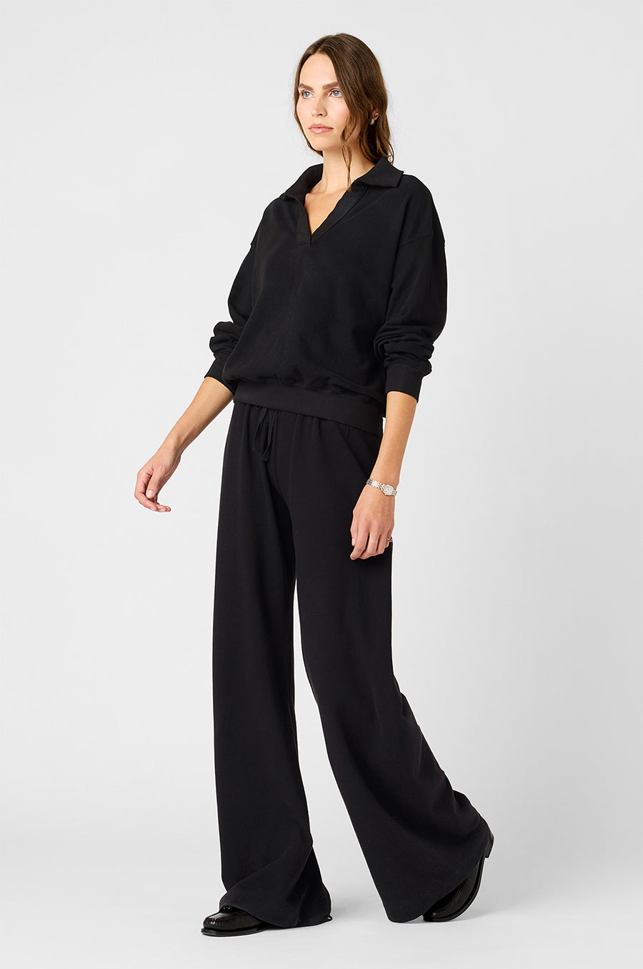 WIDE LEG PANT IN BLACK COTTON TWILL