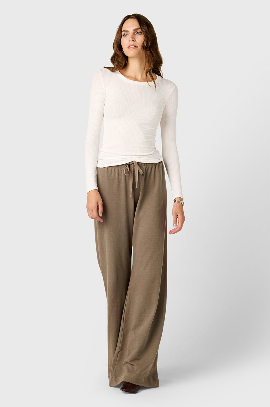 WIDE LEG PANT IN MOREL COTTON TWILL