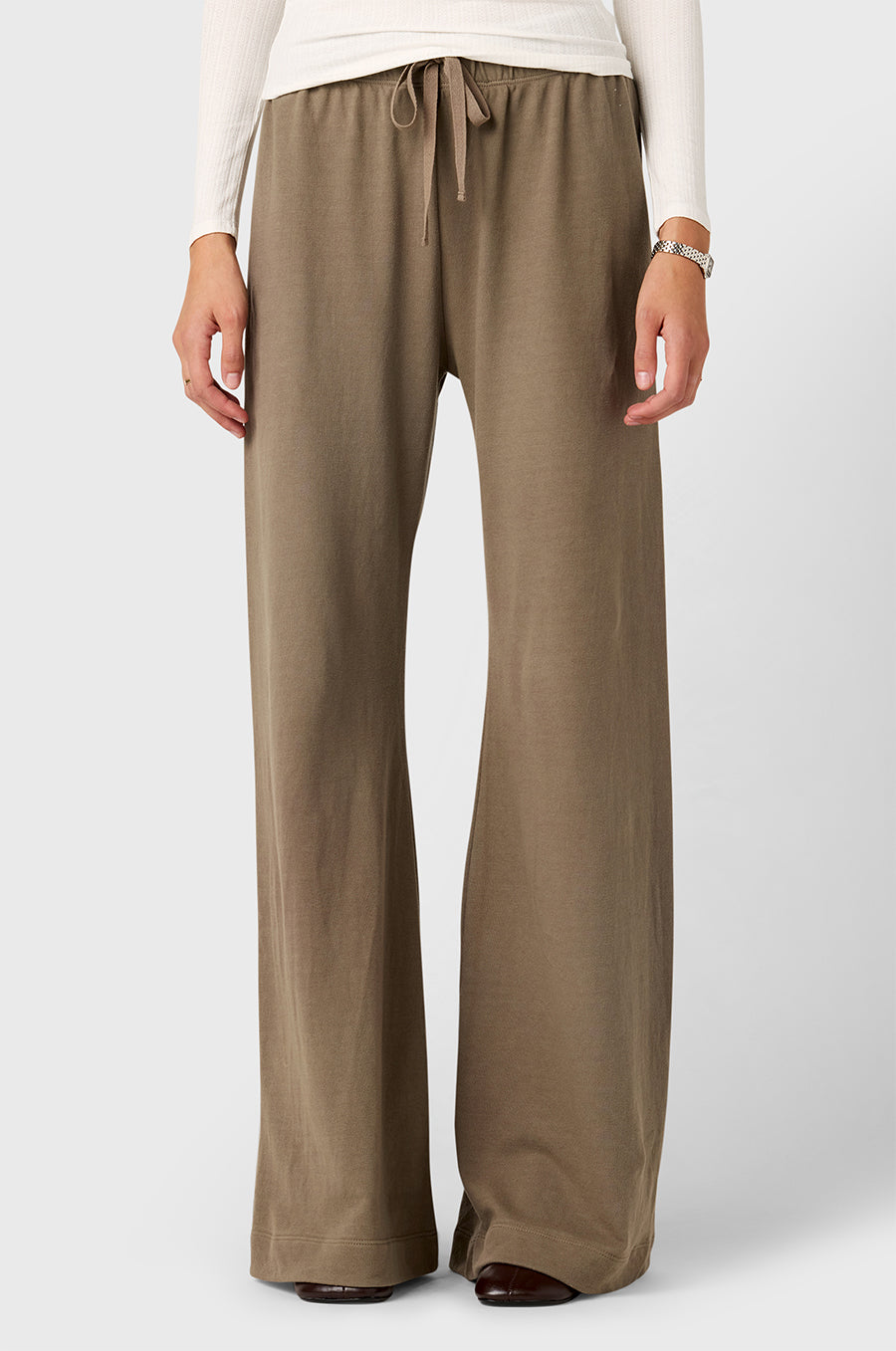 WIDE LEG PANT IN MOREL COTTON TWILL