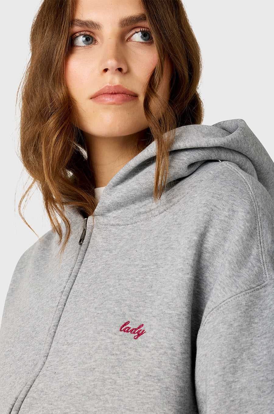 TOMBOY ZIP UP IN HEATHER GREY/RUBY LADY EMBROIDERY