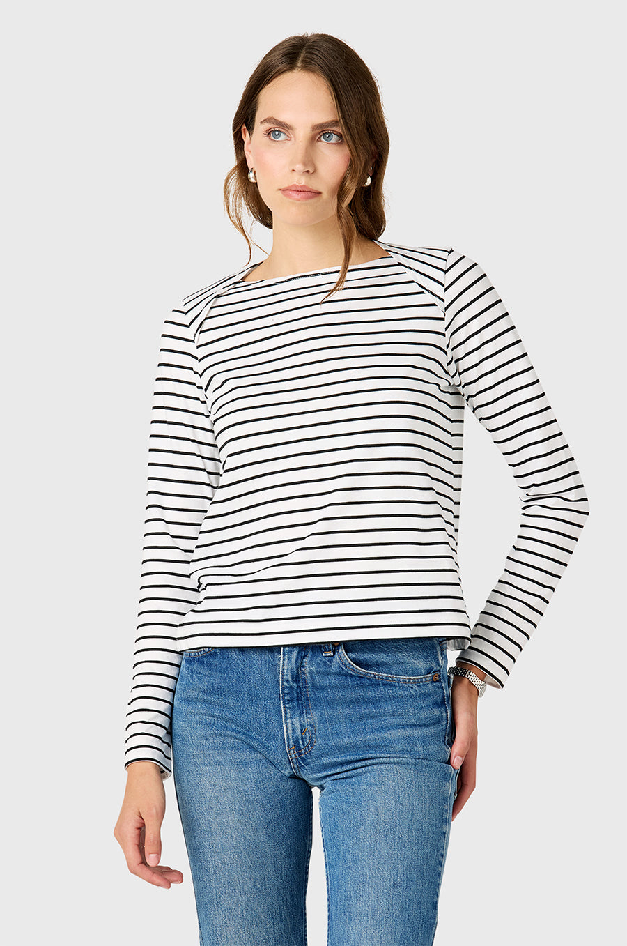 BATEAU TEE IN BLACK STRIPE COTTON