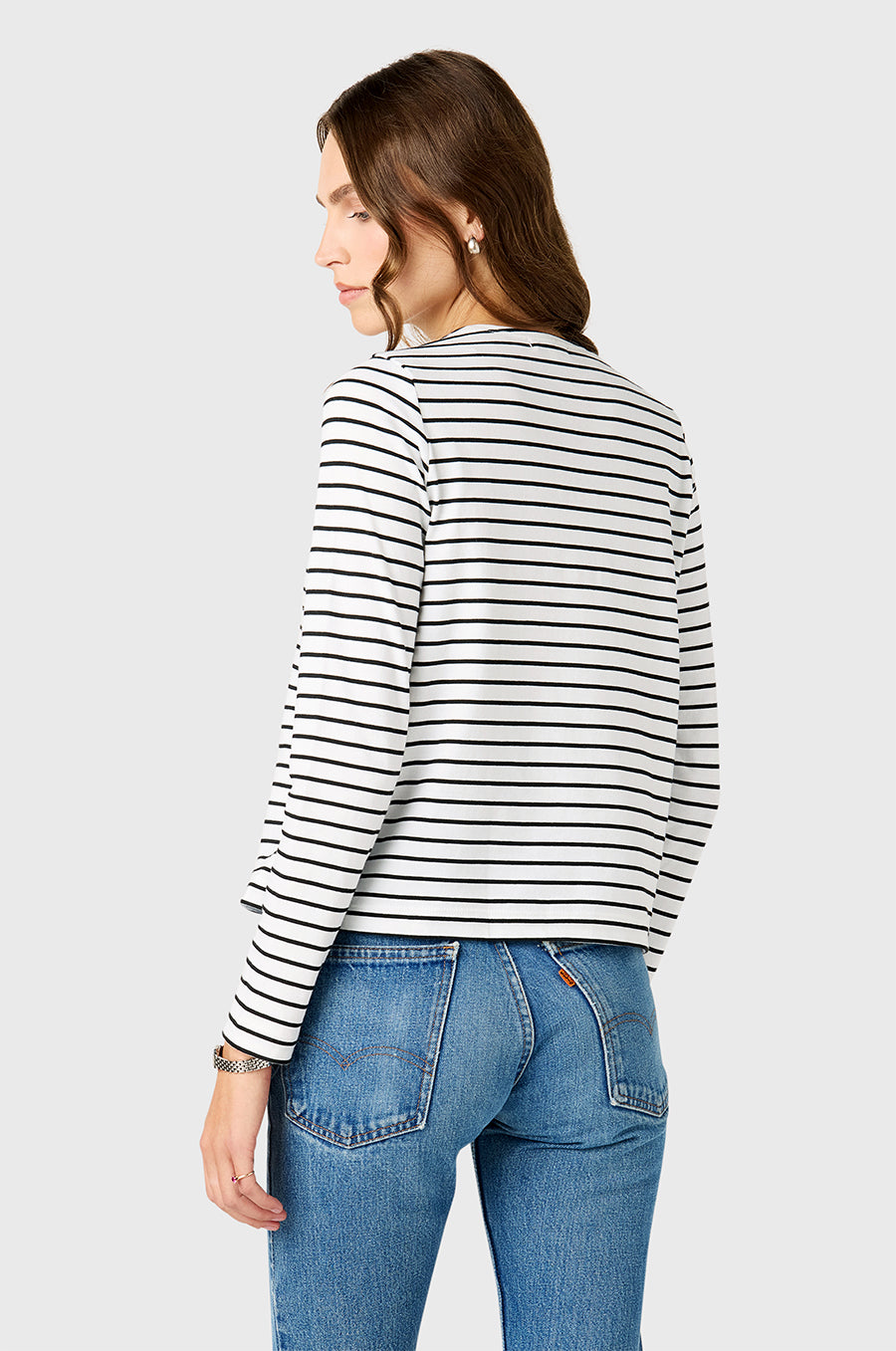 BATEAU TEE IN BLACK STRIPE COTTON