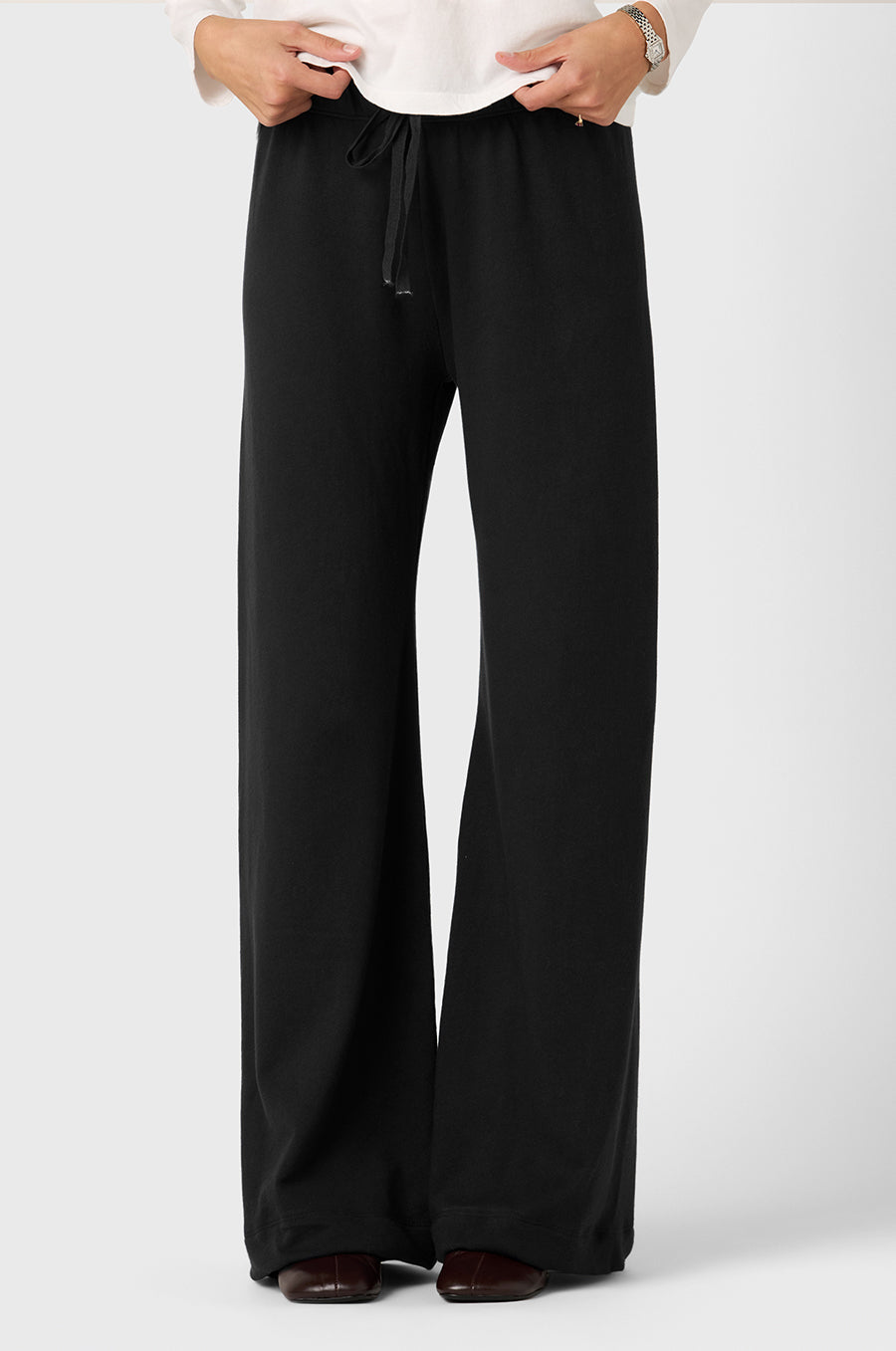 WIDE LEG PANT IN BLACK ORGANIC COTTON