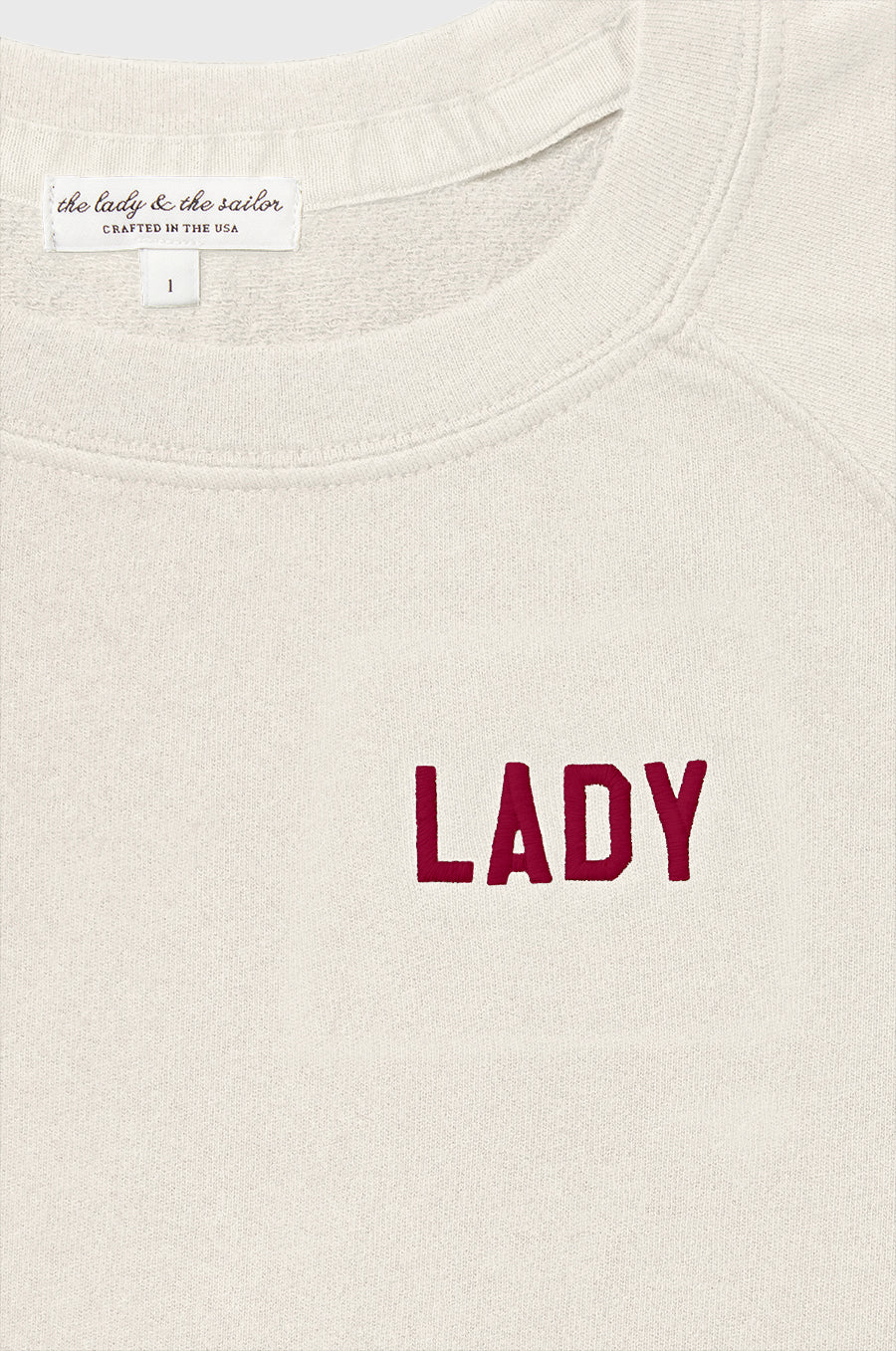 the lady & the sailor Brentwood Sweatshirt in Vanilla with Wine Lady Embroidery