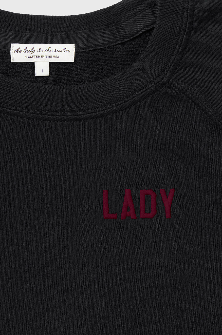 the lady & the sailor Brentwood Sweatshirt in Black with Wine Lady Embroidery