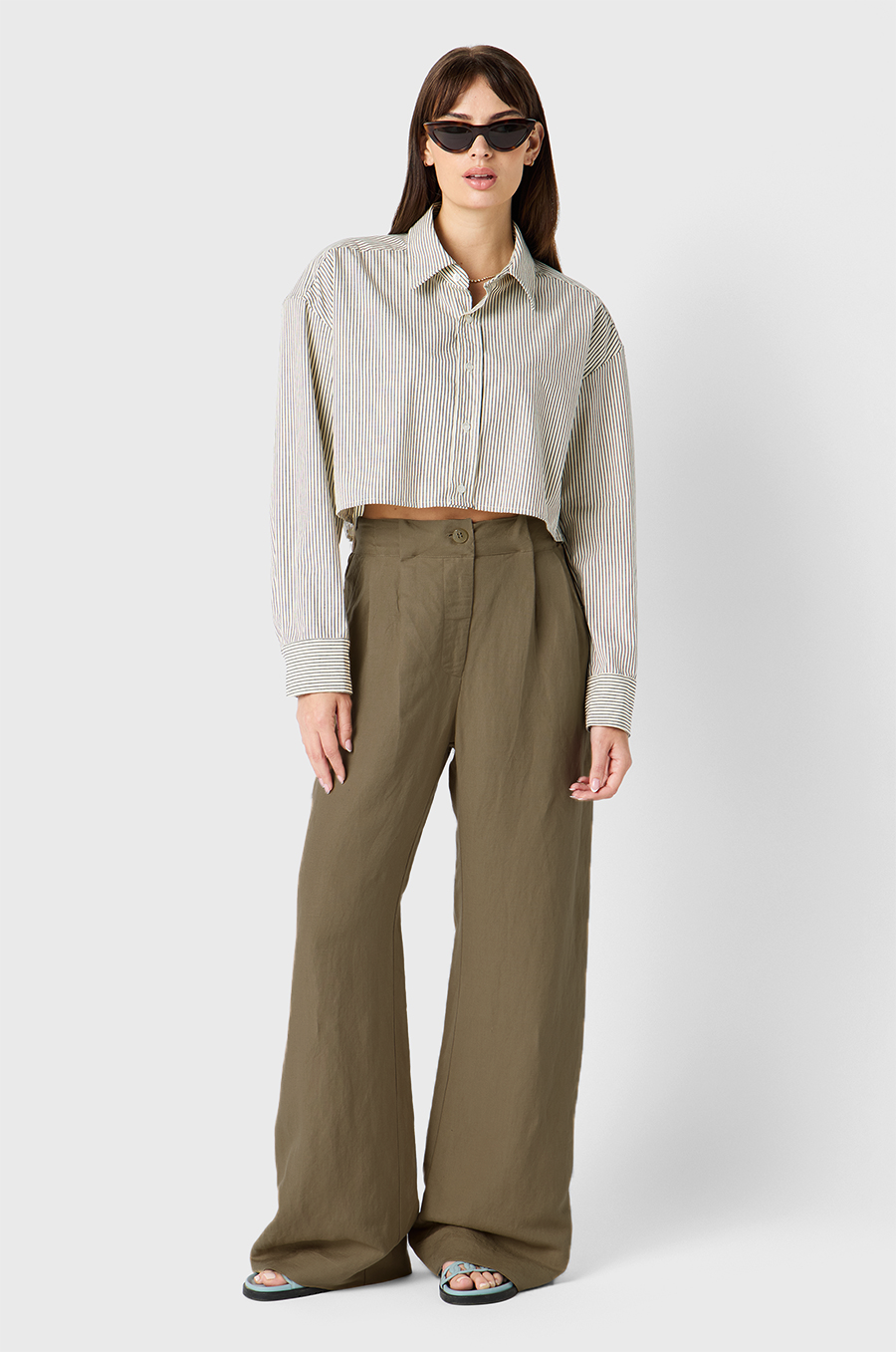 SLOUCHY HIGH WAISTED TROUSER IN MOSS